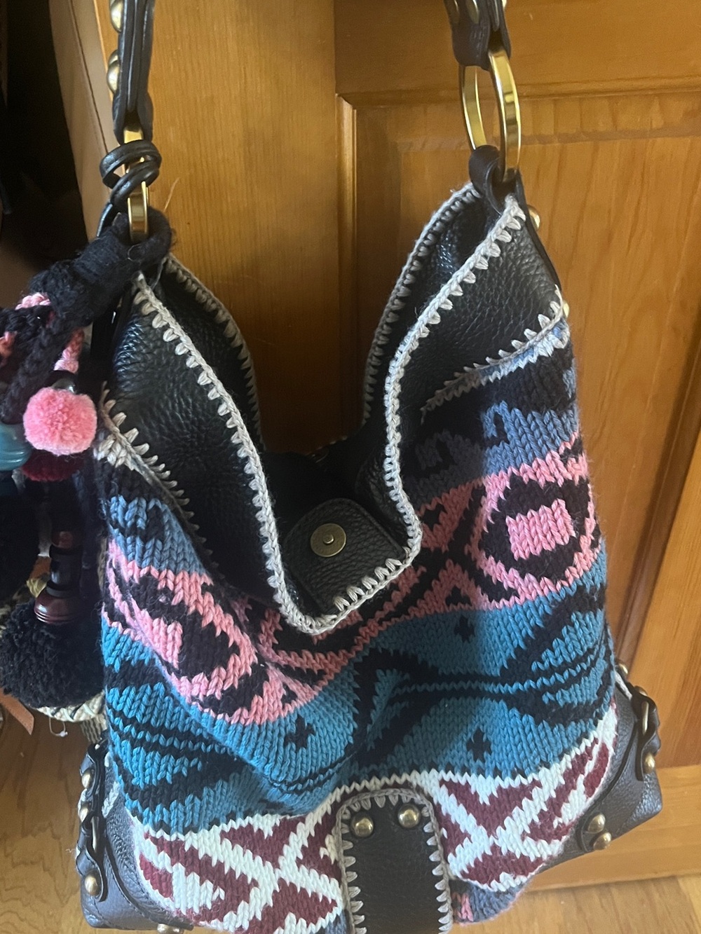 Isabella Fiore Blue & Pink Woven Shoulder Hobo